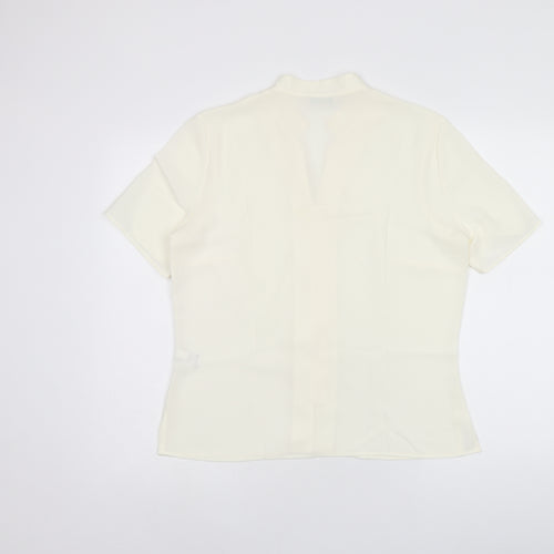 Marks and Spencer Womens Beige Polyester Basic Button-Up Size 12 V-Neck