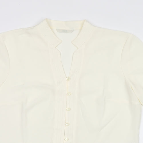 Marks and Spencer Womens Beige Polyester Basic Button-Up Size 12 V-Neck