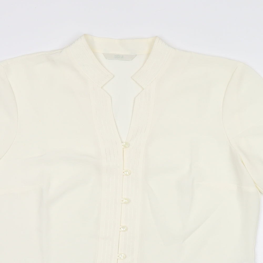 Marks and Spencer Womens Beige Polyester Basic Button-Up Size 12 V-Neck