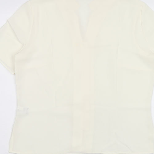 Marks and Spencer Womens Beige Polyester Basic Button-Up Size 12 V-Neck