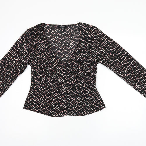 Brave Soul Womens Black Geometric Polyester Basic Button-Up Size M V-Neck