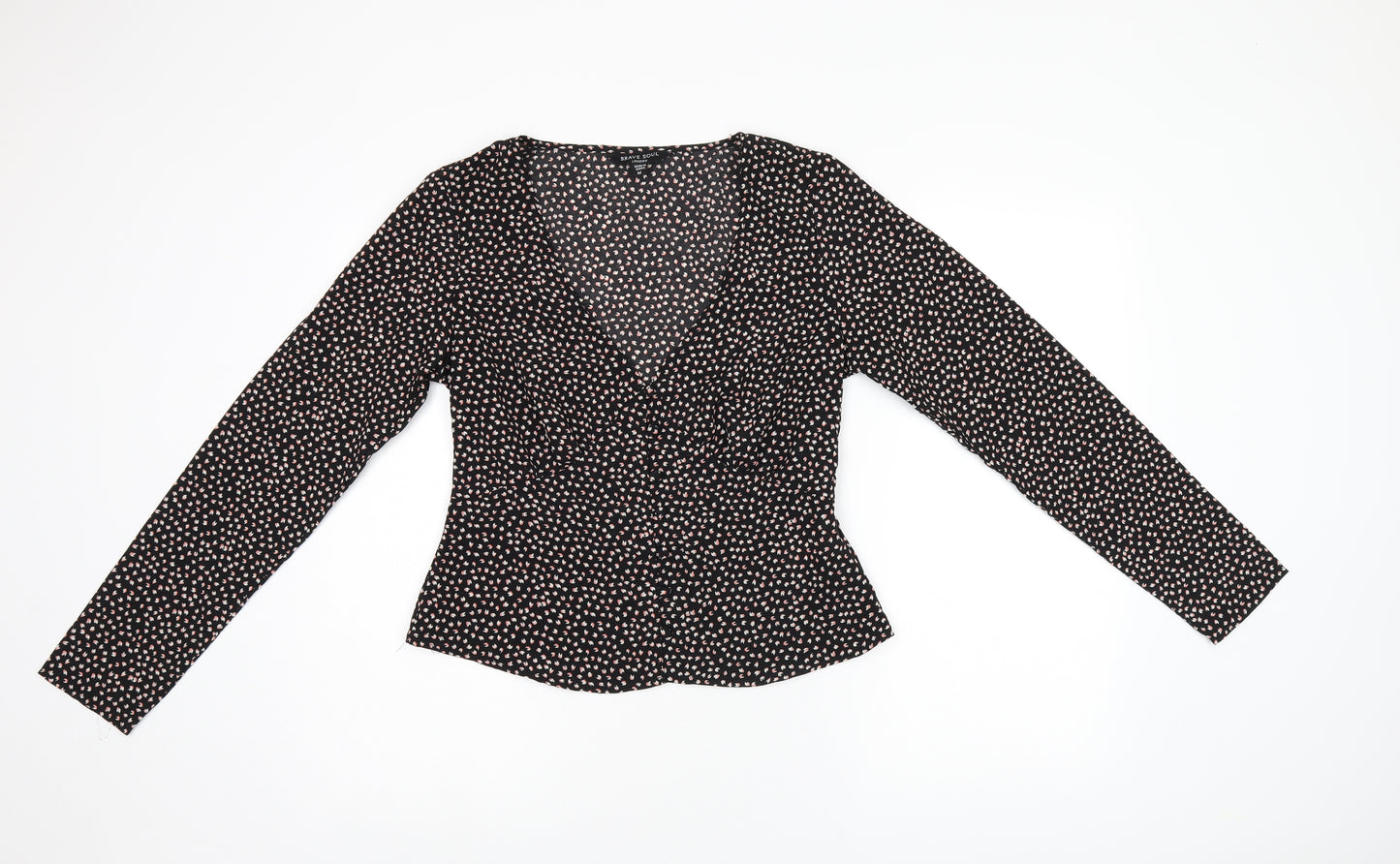 Brave Soul Womens Black Geometric Polyester Basic Button-Up Size M V-Neck