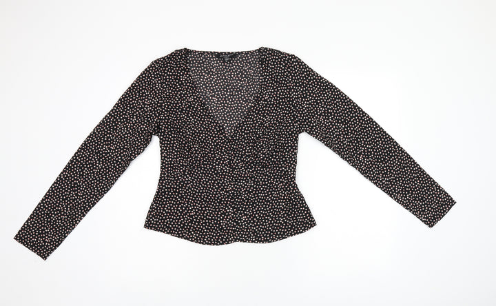 Brave Soul Womens Black Geometric Polyester Basic Button-Up Size M V-Neck