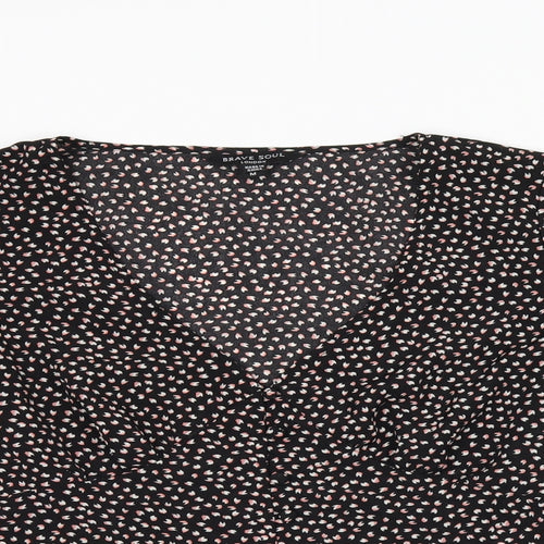 Brave Soul Womens Black Geometric Polyester Basic Button-Up Size M V-Neck