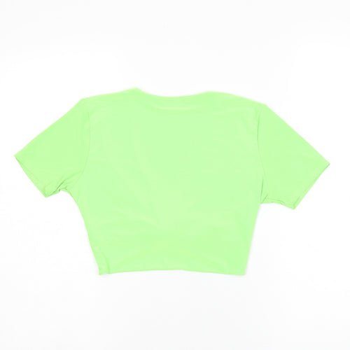 PRETTYLITTLETHING Womens Green Polyester Cropped T-Shirt Size 12 V-Neck