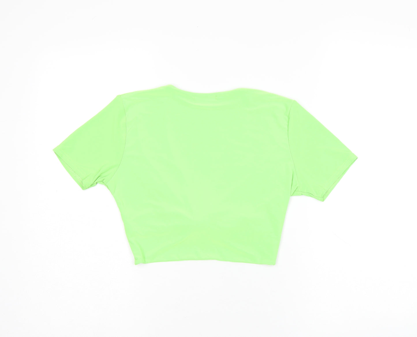 PRETTYLITTLETHING Womens Green Polyester Cropped T-Shirt Size 12 V-Neck