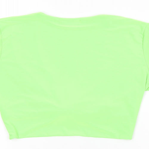 PRETTYLITTLETHING Womens Green Polyester Cropped T-Shirt Size 12 V-Neck