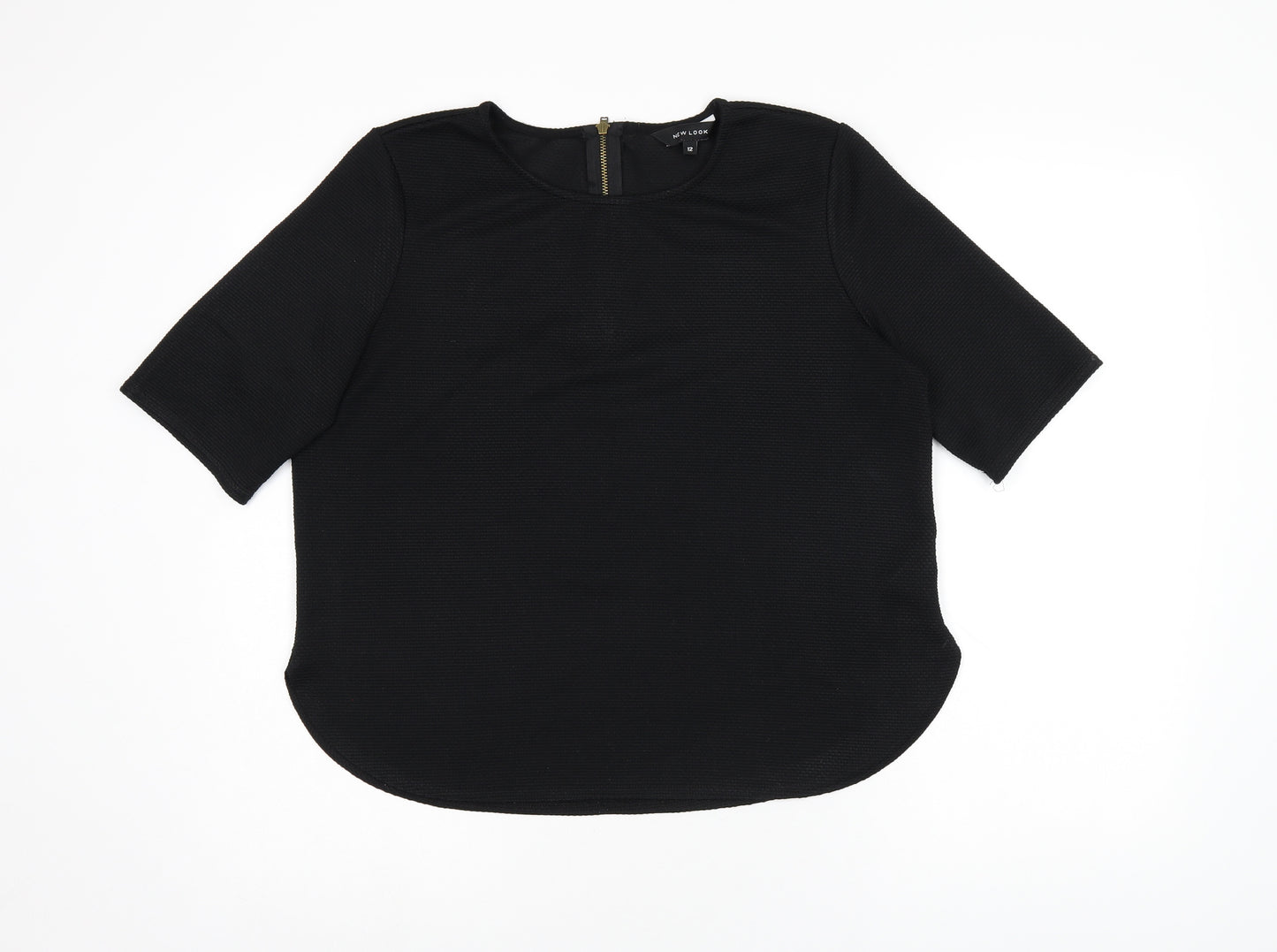 New Look Womens Black Polyester Jersey T-Shirt Size 12 Round Neck