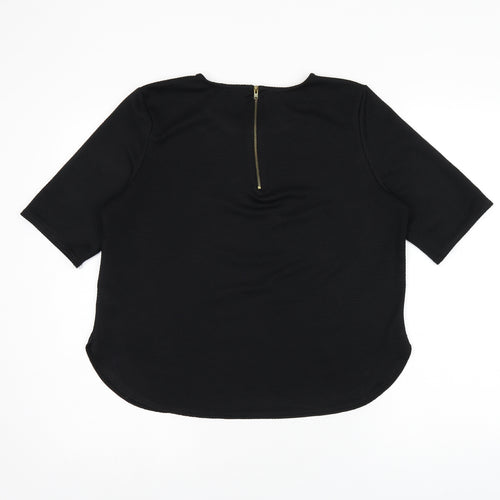 New Look Womens Black Polyester Jersey T-Shirt Size 12 Round Neck