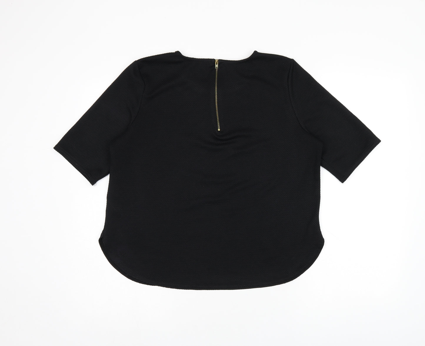 New Look Womens Black Polyester Jersey T-Shirt Size 12 Round Neck