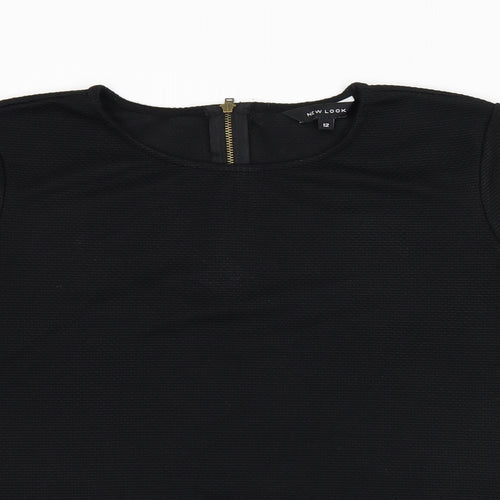 New Look Womens Black Polyester Jersey T-Shirt Size 12 Round Neck