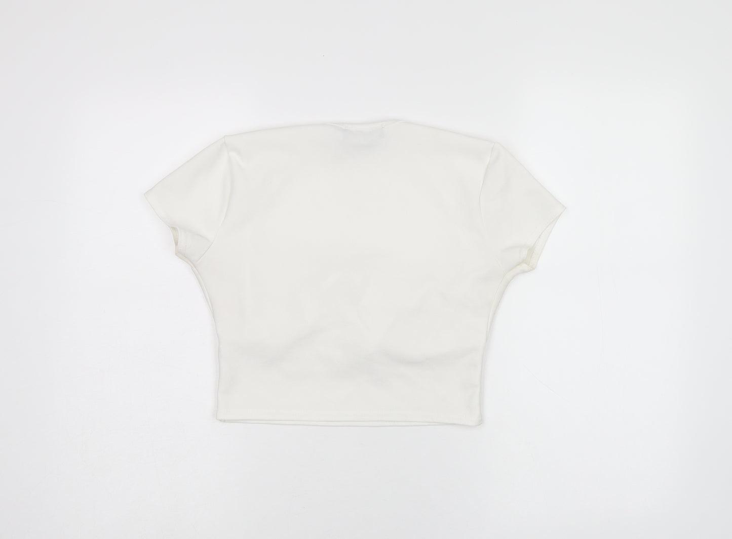 PRETTYLITTLETHING Womens White Polyester Cropped T-Shirt Size 8 Square Neck