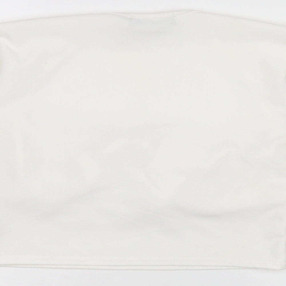 PRETTYLITTLETHING Womens White Polyester Cropped T-Shirt Size 8 Square Neck