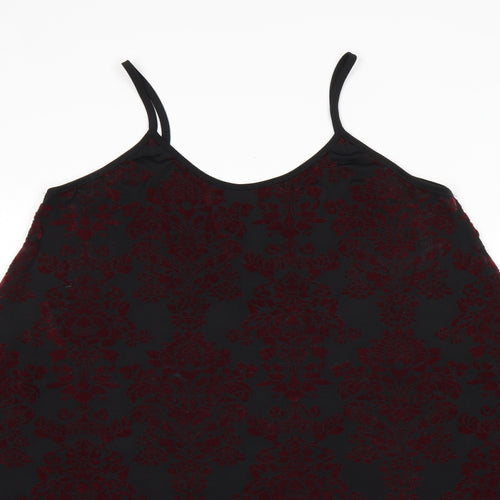 Mizumi Womens Black Floral Polyester Camisole T-Shirt Size L Scoop Neck