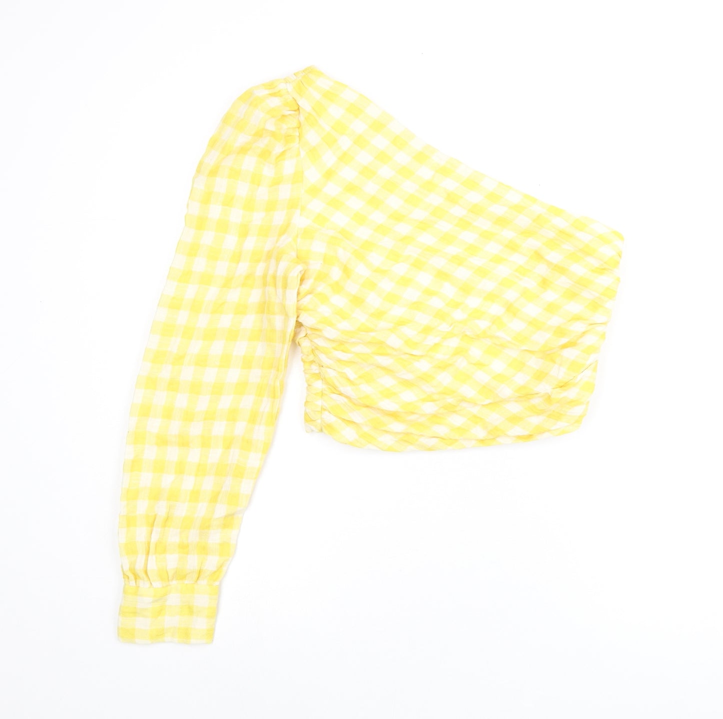 Zara Womens Yellow Geometric Polyester Jersey Blouse Size M One Shoulder