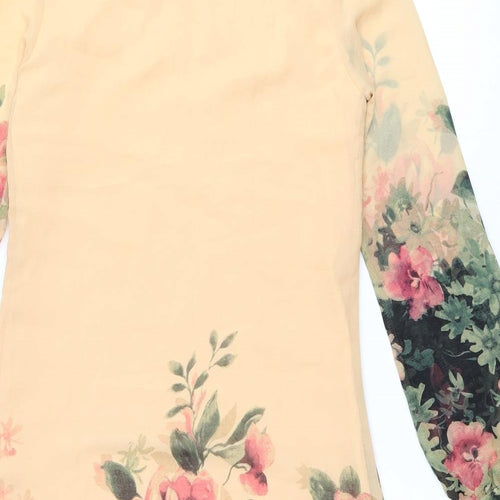 Yumi Womens Orange Floral Polyester Shift Size 6 Scoop Neck Zip