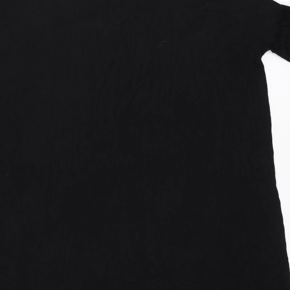 New Look Womens Black Viscose T-Shirt Dress Size 16 Scoop Neck Pullover