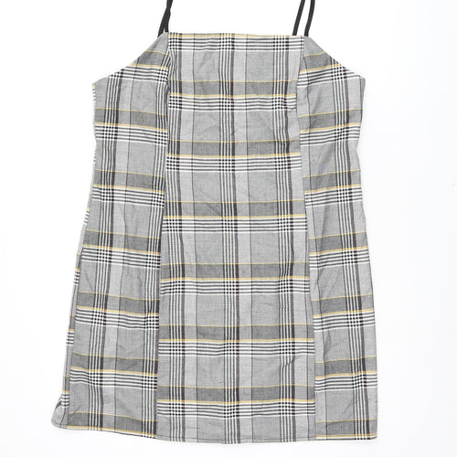 Urban Outfitters Womens Grey Plaid Polyester Mini Size L Square Neck Zip