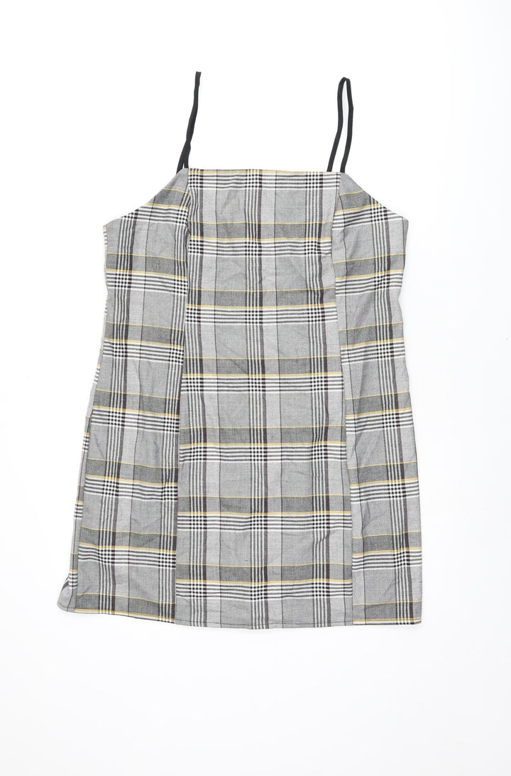 Urban Outfitters Womens Grey Plaid Polyester Mini Size L Square Neck Zip