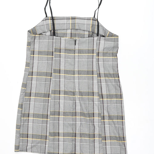 Urban Outfitters Womens Grey Plaid Polyester Mini Size L Square Neck Zip