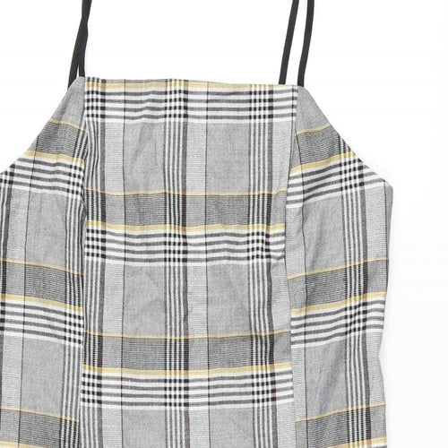 Urban Outfitters Womens Grey Plaid Polyester Mini Size L Square Neck Zip
