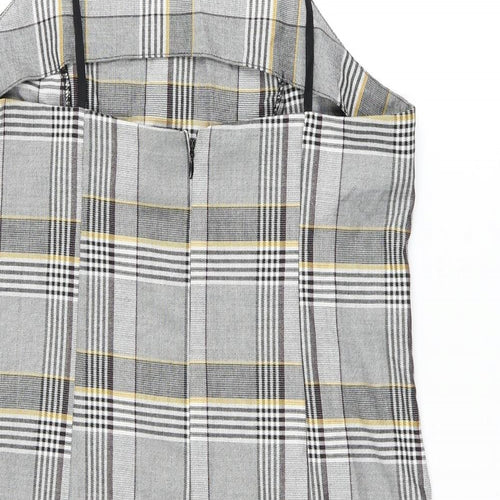 Urban Outfitters Womens Grey Plaid Polyester Mini Size L Square Neck Zip