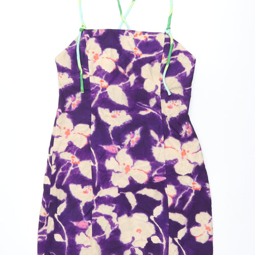 Zara Womens Purple Tie Dye Viscose Mini Size L Square Neck Zip