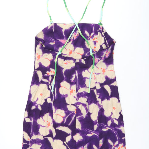 Zara Womens Purple Tie Dye Viscose Mini Size L Square Neck Zip