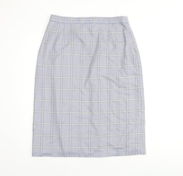 COMPLIMENTS Womens Blue Plaid Polyester Straight & Pencil Skirt Size 18 Zip