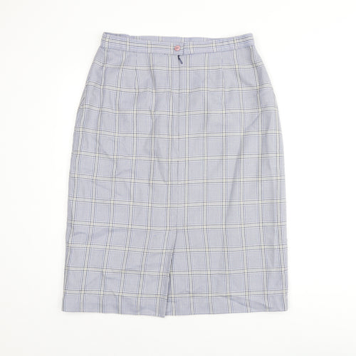 COMPLIMENTS Womens Blue Plaid Polyester Straight & Pencil Skirt Size 18 Zip
