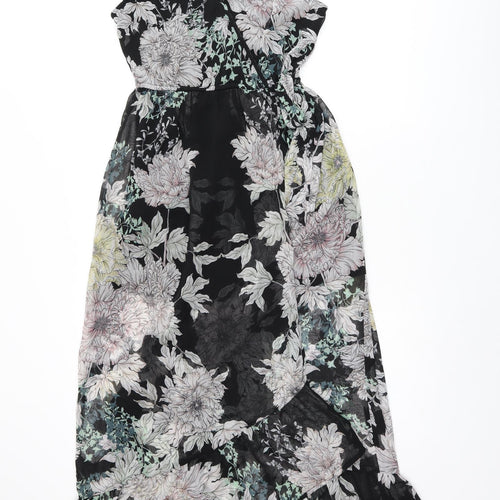 Band of Gypsies Womens Black Floral Polyester A-Line Size XS V-Neck Tie