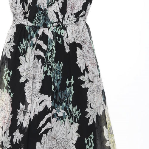 Band of Gypsies Womens Black Floral Polyester A-Line Size XS V-Neck Tie