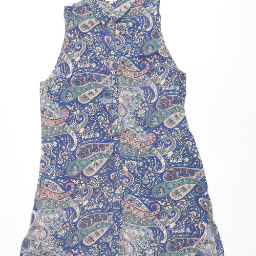 EAST Womens Blue Paisley Viscose Shirt Dress Size 10 Collared Button