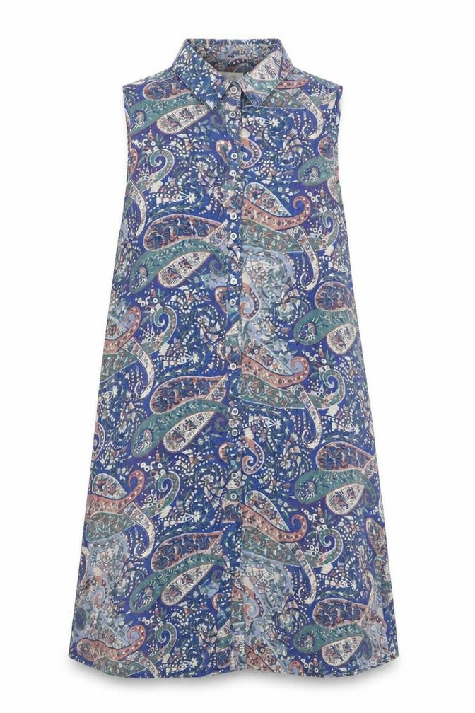 EAST Womens Blue Paisley Viscose Shirt Dress Size 10 Collared Button