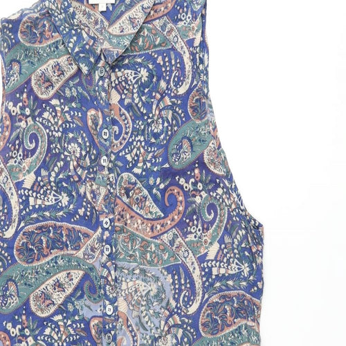 EAST Womens Blue Paisley Viscose Shirt Dress Size 10 Collared Button