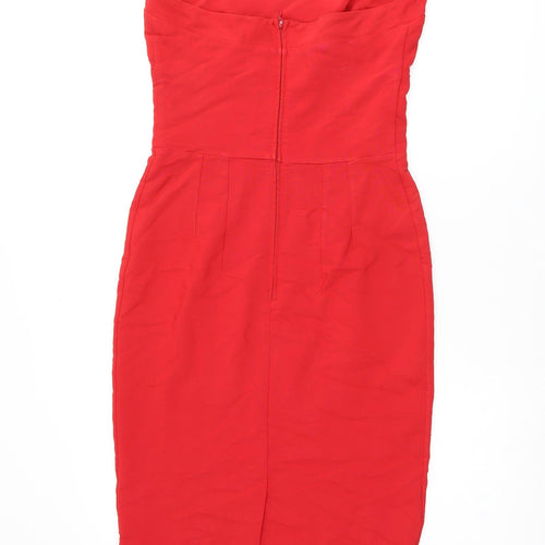 Diva Womens Red Nylon Pencil Dress Size M Halter Zip