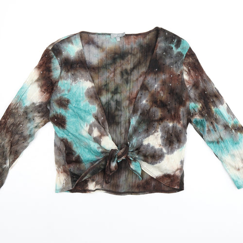 Per Una Womens Brown Polyester Wrap T-Shirt Size 14 V-Neck - Tie dye