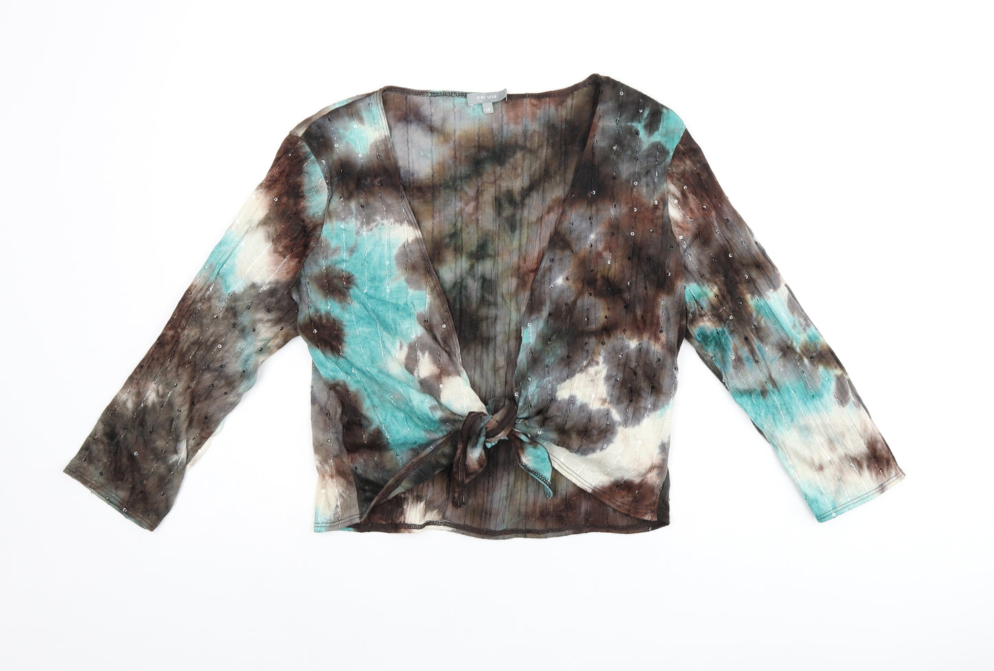 Per Una Womens Brown Polyester Wrap T-Shirt Size 14 V-Neck - Tie dye