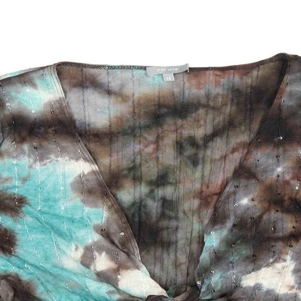 Per Una Womens Brown Polyester Wrap T-Shirt Size 14 V-Neck - Tie dye