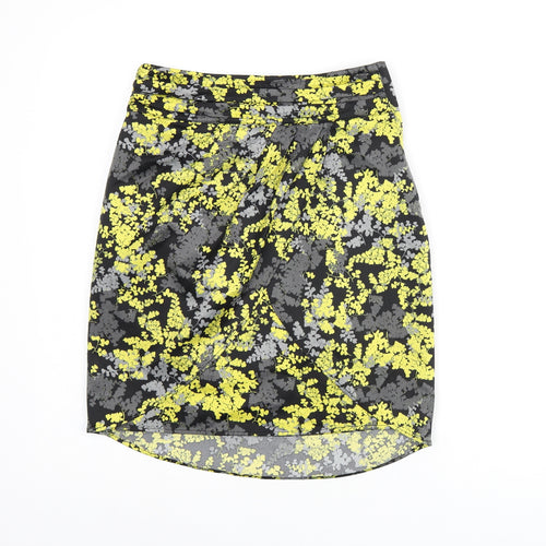 H&M Womens Black Floral Polyester Mini Skirt Size 6 Zip