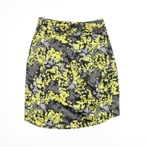 H&M Womens Black Floral Polyester Mini Skirt Size 6 Zip