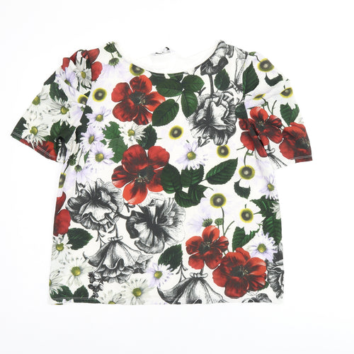 NEXT Womens White Floral Polyester Jersey T-Shirt Size 14 Boat Neck