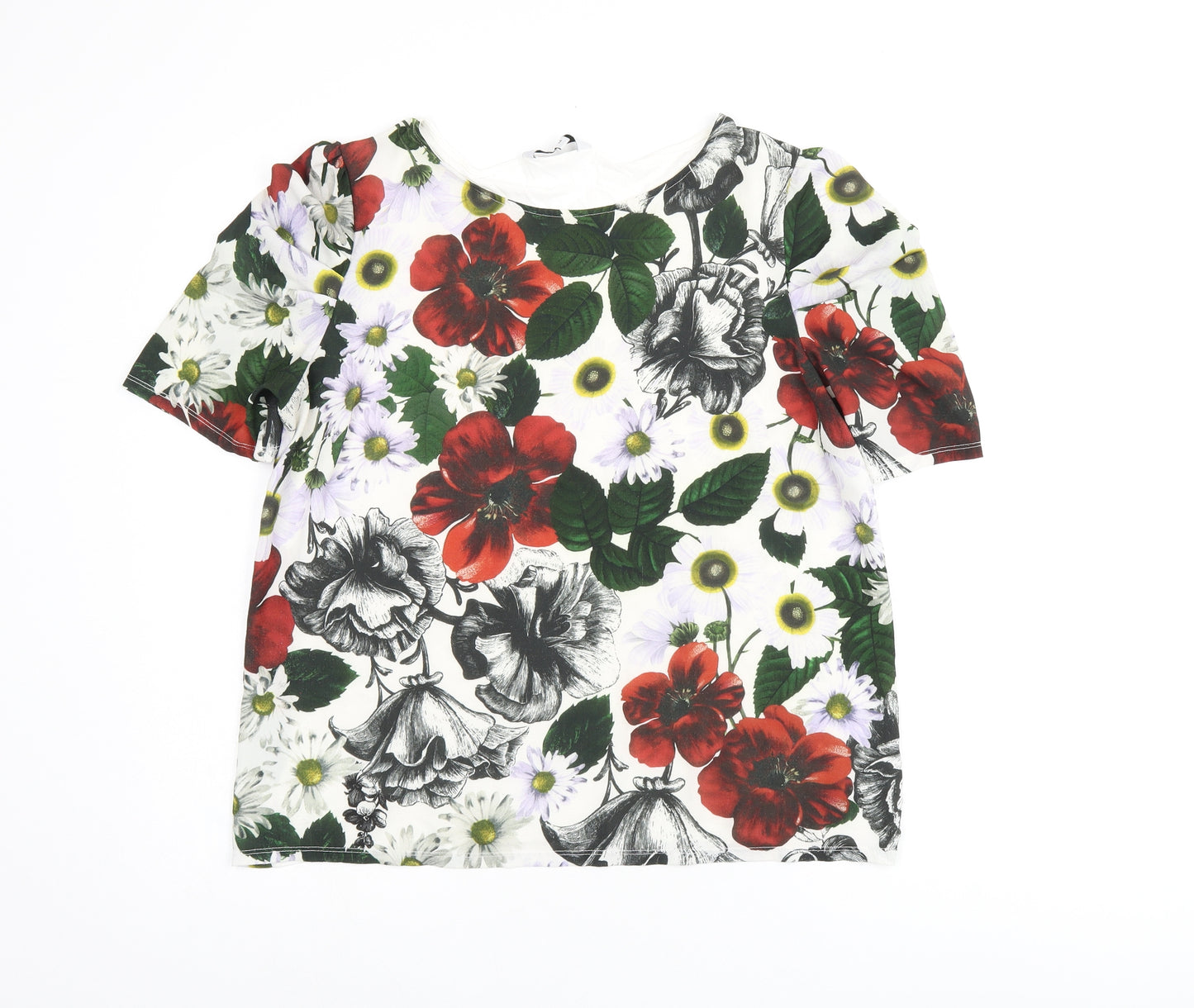 NEXT Womens White Floral Polyester Jersey T-Shirt Size 14 Boat Neck