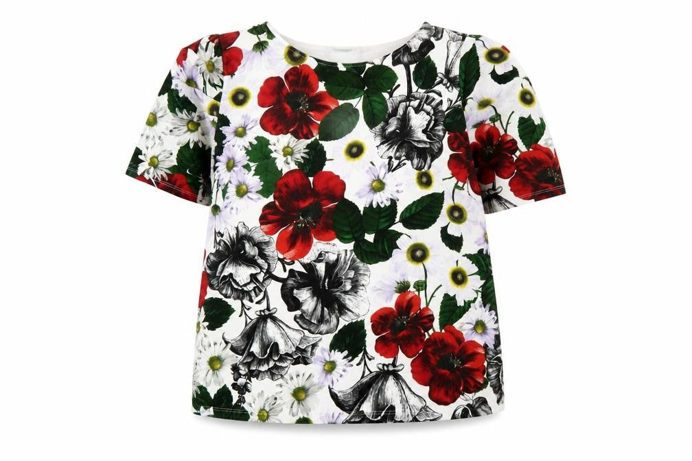 NEXT Womens White Floral Polyester Jersey T-Shirt Size 14 Boat Neck
