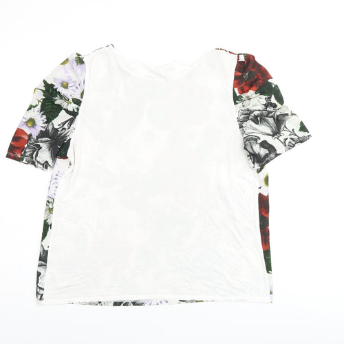NEXT Womens White Floral Polyester Jersey T-Shirt Size 14 Boat Neck