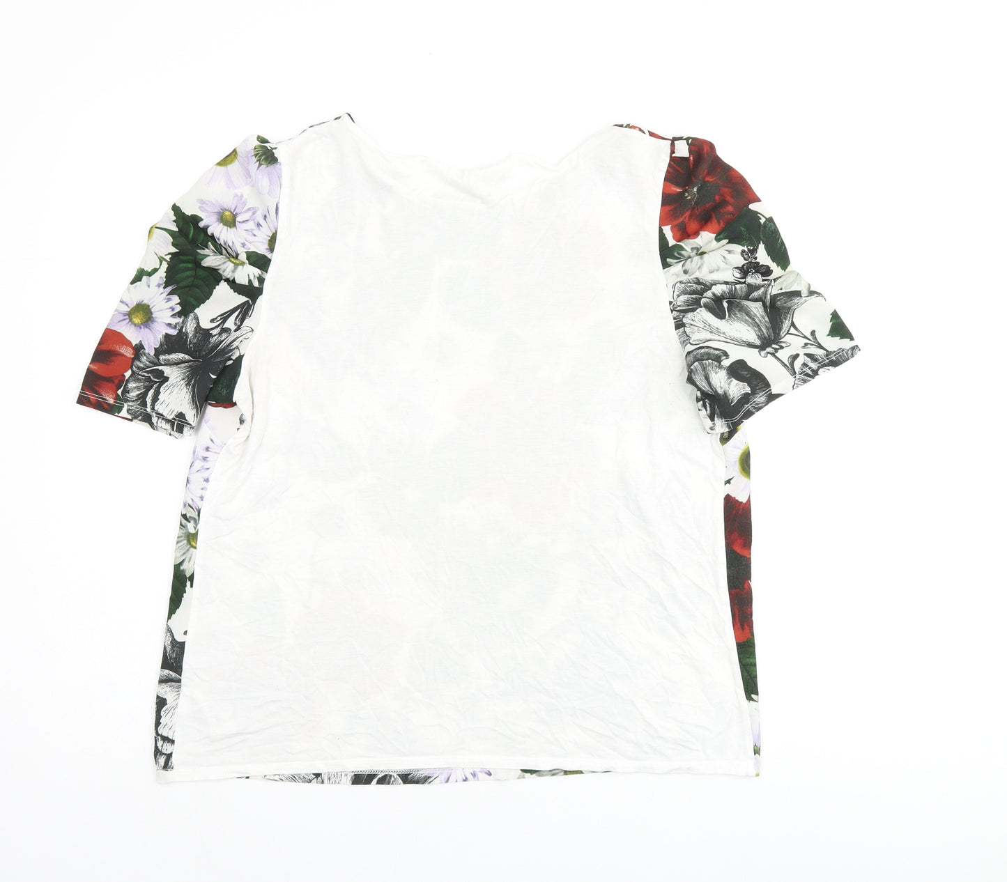NEXT Womens White Floral Polyester Jersey T-Shirt Size 14 Boat Neck