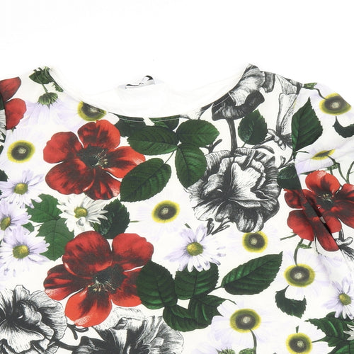NEXT Womens White Floral Polyester Jersey T-Shirt Size 14 Boat Neck