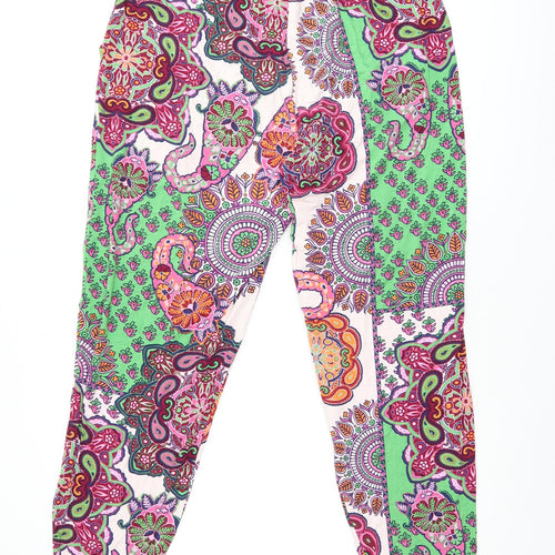 NEXT Womens Multicoloured Paisley Viscose Trousers Size 16 L28 in Regular Drawstring