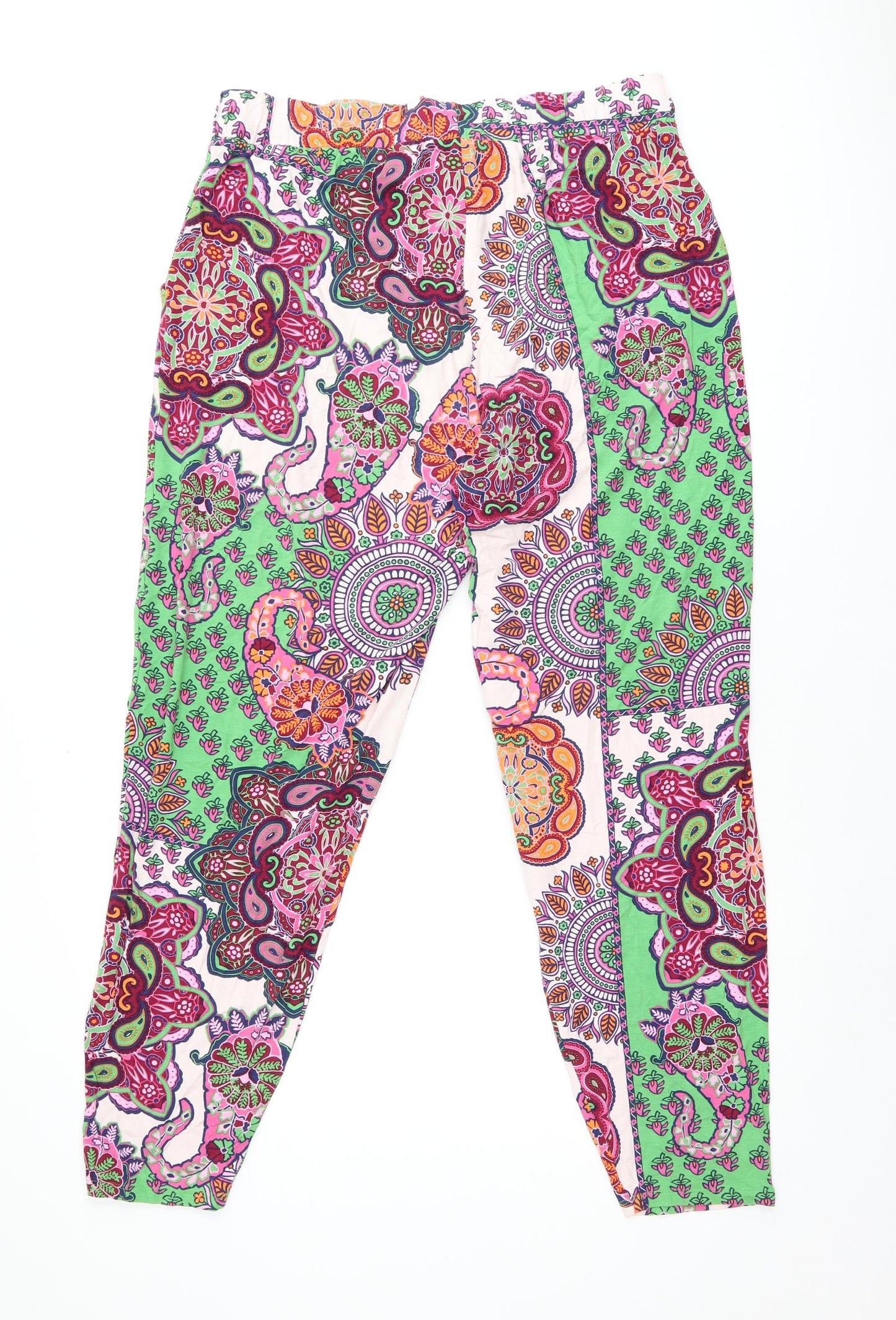 NEXT Womens Multicoloured Paisley Viscose Trousers Size 16 L28 in Regular Drawstring