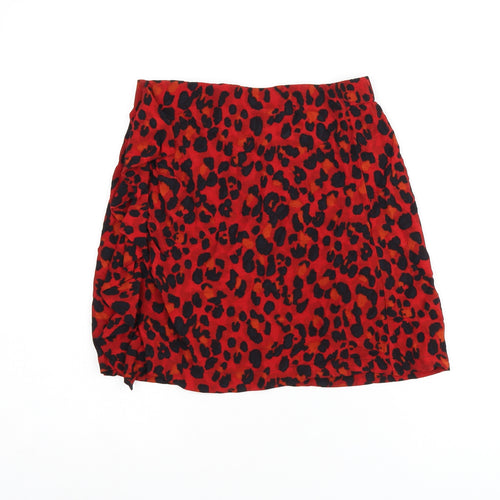Zara Womens Red Animal Print Viscose Mini Skirt Size XS - Leopard print